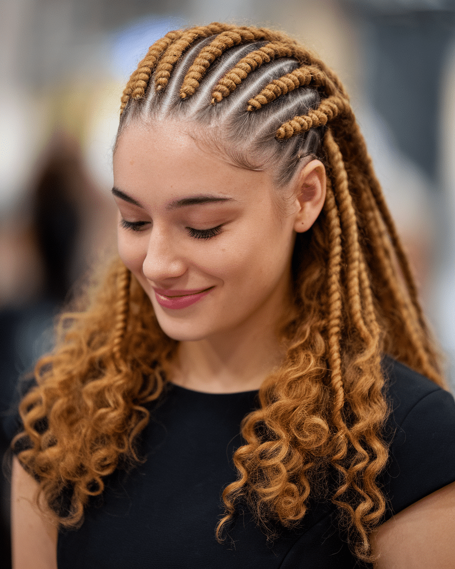 Top 25 Stunning Braids Hairstyles: Black Cornrows with Curls