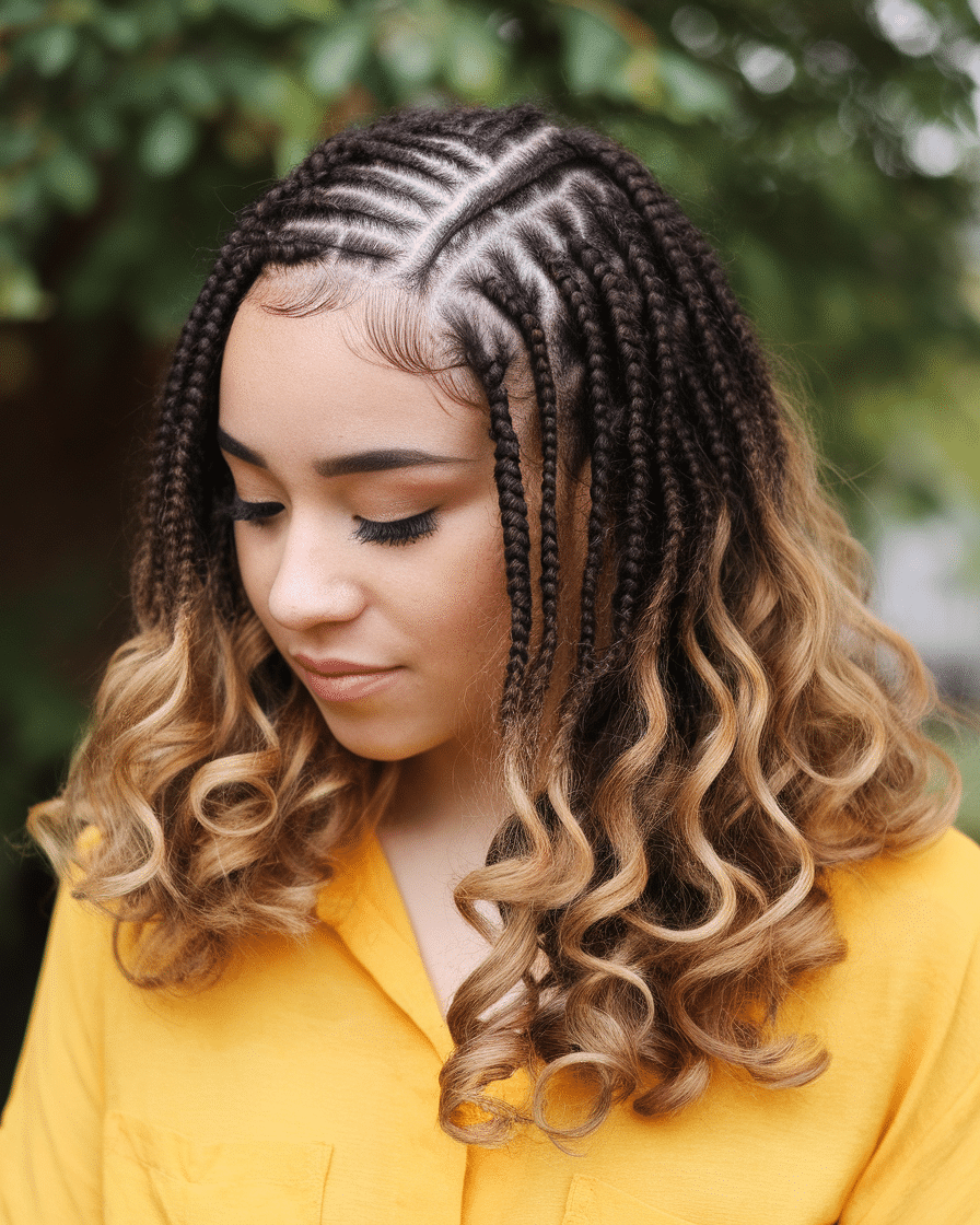 Top 25 Stunning Braids Hairstyles: Black Cornrows with Curls