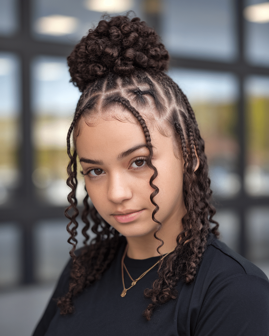 Top 25 Stunning Braids Hairstyles: Black Cornrows with Curls