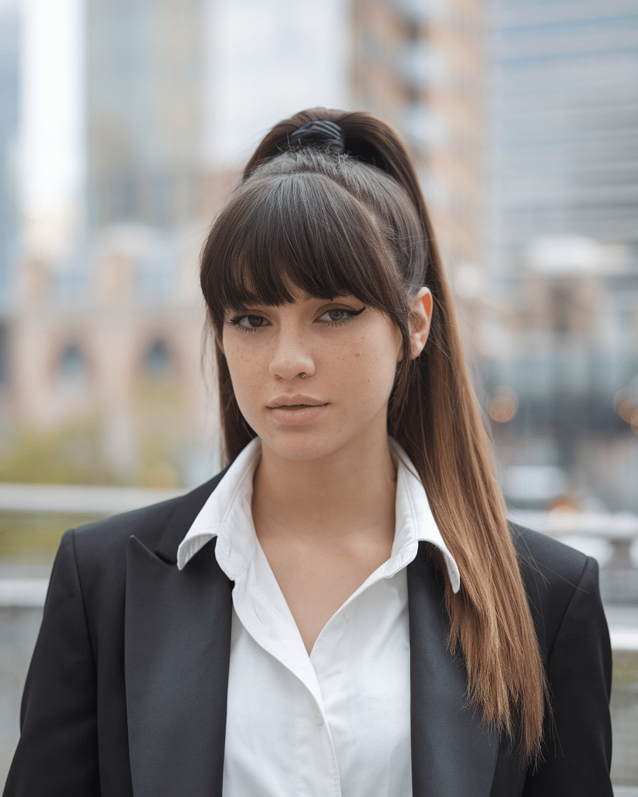 a-photo-of-a-young-female-woman-with-a-s_Mu6ugbJJTuu2dYNK9FcHXg_VGB_Q5bTRe-XueDtsu7G4Q 20 Trendy Timeless Bridesmaid Hair with Medium Bangs