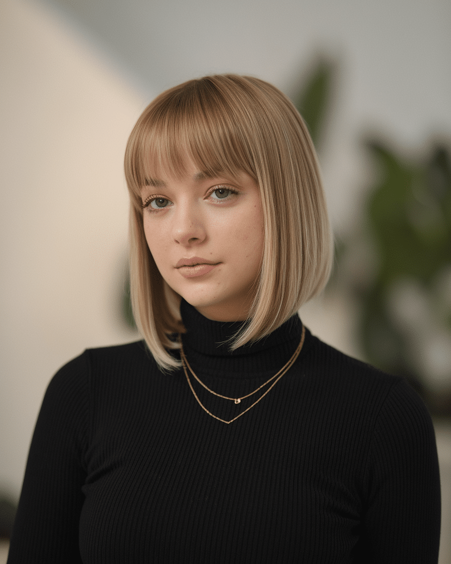 a-photo-of-a-young-female-woman-with-a-s_ei7alPh6S0-yGtz88Ye-qg_IVz2pIcfSXmQGPzhYveCtA 20 Trendy Timeless Bridesmaid Hair with Medium Bangs