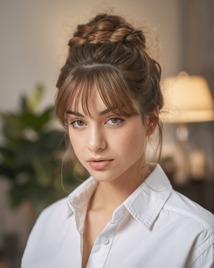 a-photo-of-a-young-female-woman-with-a-t_OEUtEAfXQTKFMBSFlGCucg_cEqjkSXbTY27uPtc7kYQ3w 20 Stylish Weddings Haircuts with Bangs