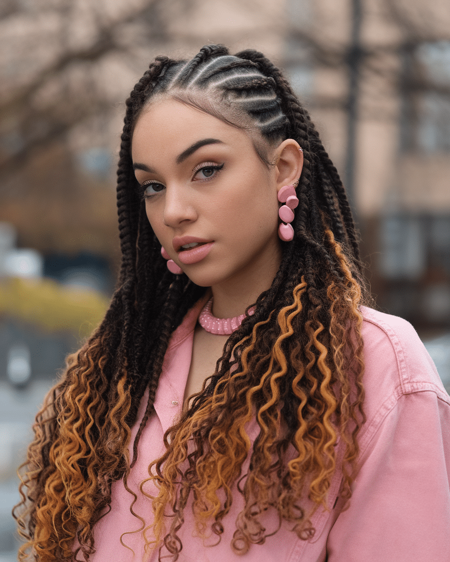 Top 25 Stunning Braids Hairstyles: Black Cornrows with Curls