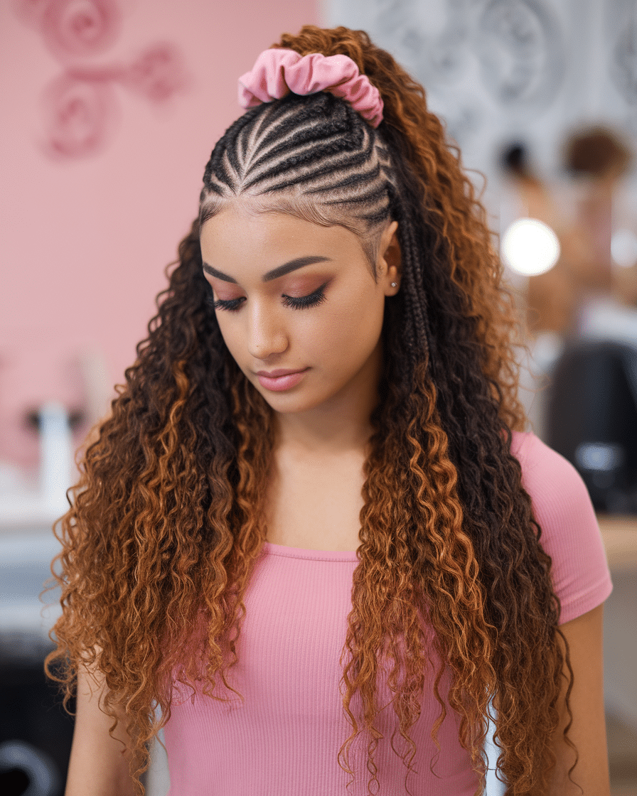 Top 25 Stunning Braids Hairstyles: Black Cornrows with Curls