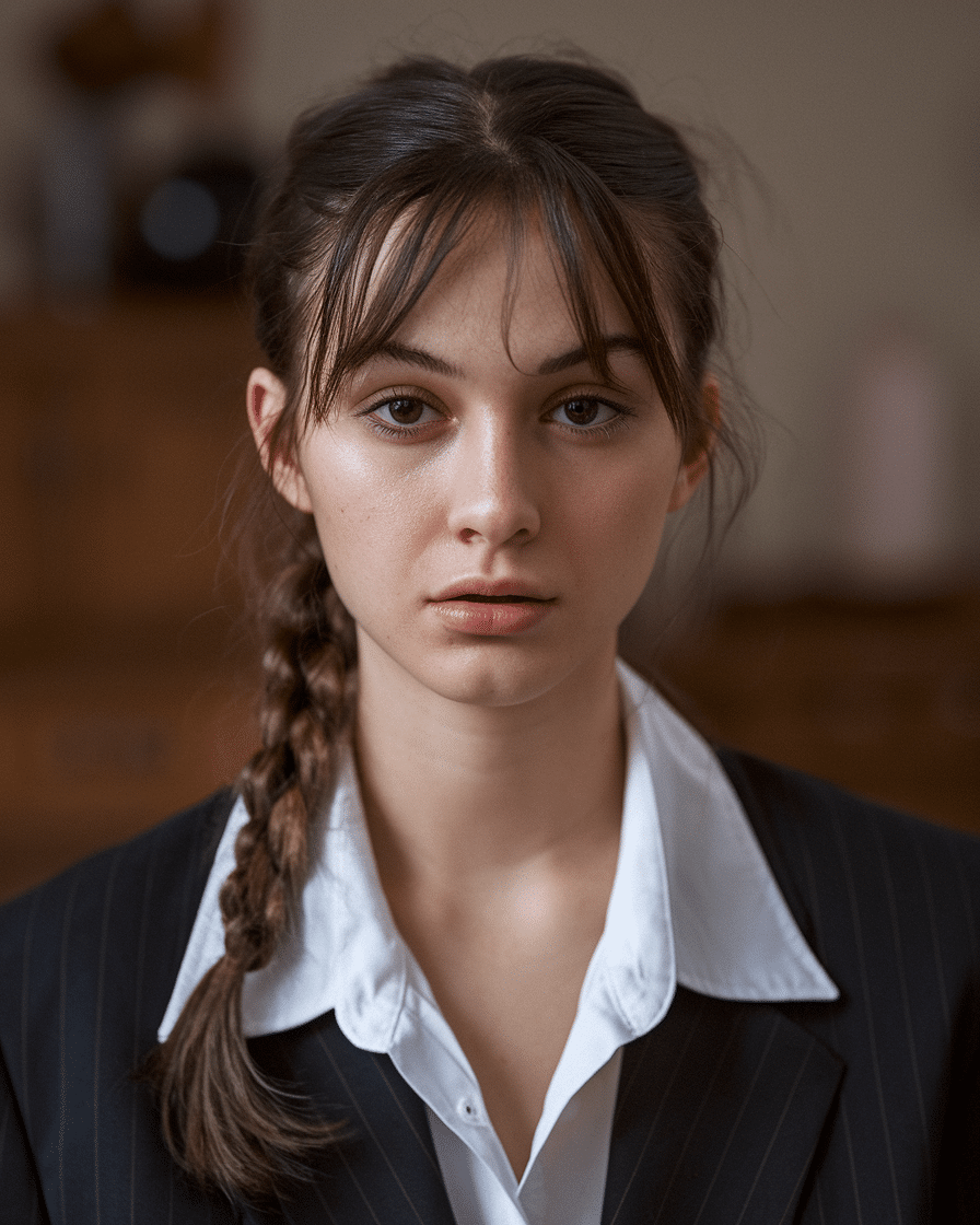 a-photo-of-a-young-female-woman-with-low_kIoaiY8YR3SRWvwFiI8k5w_lKFEWpgTSXKs-u6GtrddCg 20 Trendy Timeless Bridesmaid Hair with Medium Bangs