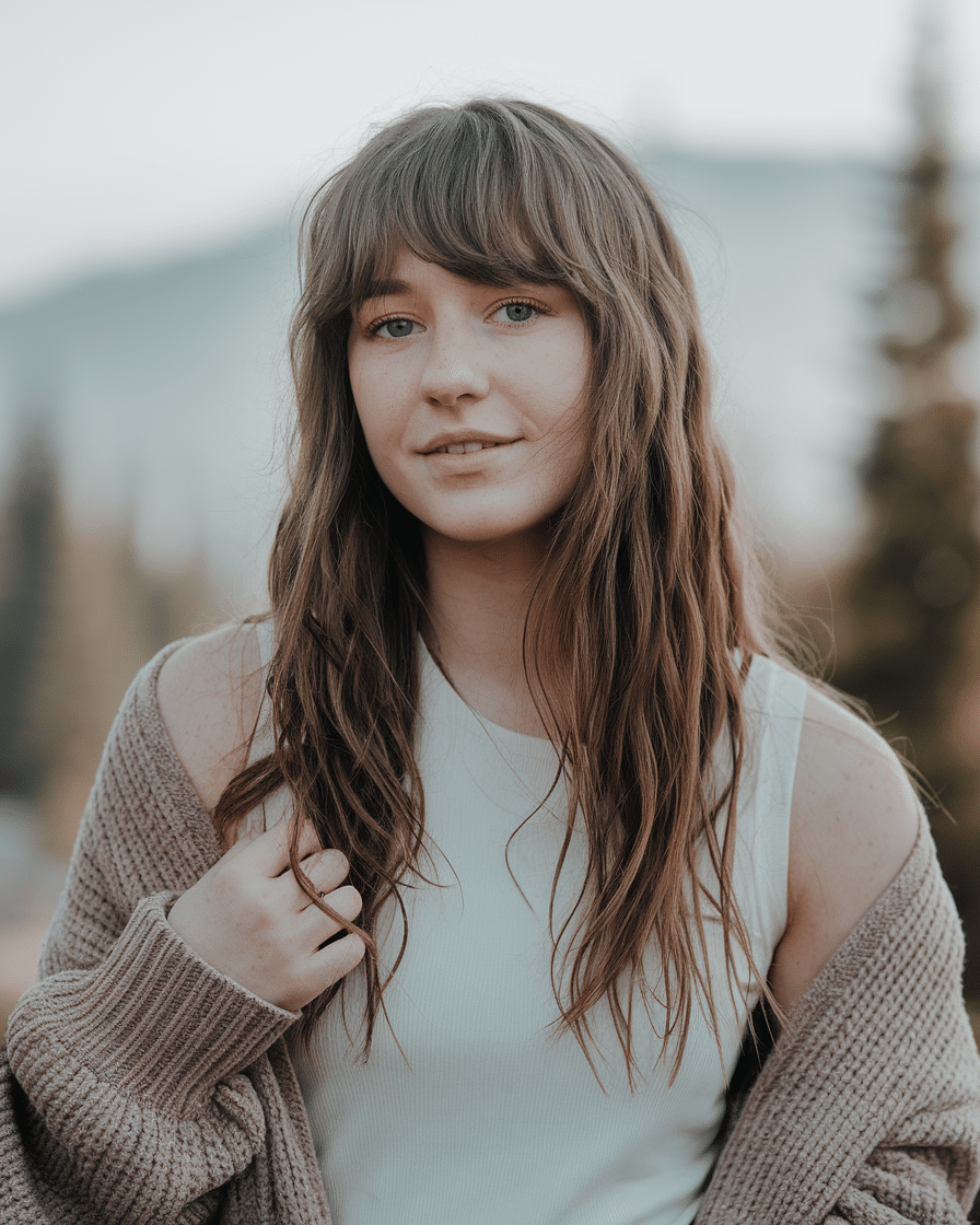 a-still-of-a-young-female-woman-with-bea_3mi4FvIETY2BeMDSgmzasg_TbeS0FvlRba3YQBW6V-K-Q 20 Trendy Timeless Bridesmaid Hair with Medium Bangs