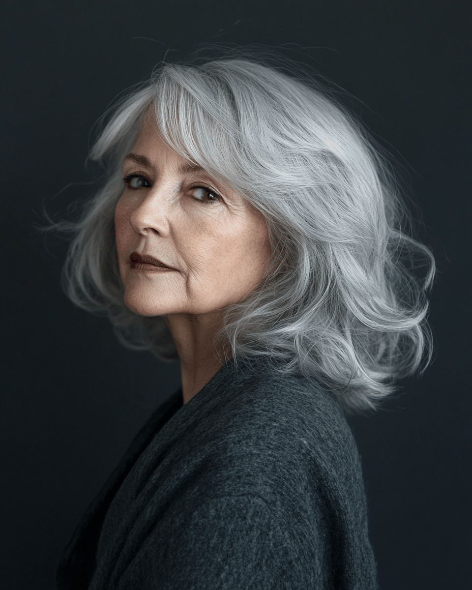 khaoula0921_A_STILL_OF_AN_OLD_WOMAN_FEMALE_WITH_Elegant_Layer_f5b0fbed-9010-4302-aa94-83db145adf09_3 12 Easy to Style Silver Fox Haircuts for Active Women