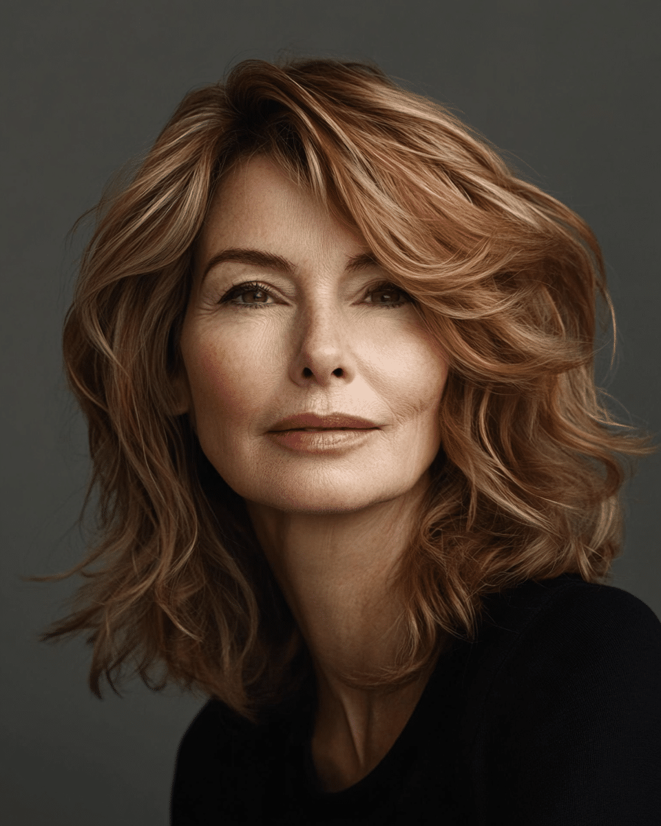 khaoula0921_A_STILL_OF_AN_OLD_WOMAN_FEMALE_WITH_Subtle_Layers_981a9599-4598-425e-92ee-80f8b72cfbc5_1 14 Stylish Medium Shag Haircuts for Women Over 60 to Shine