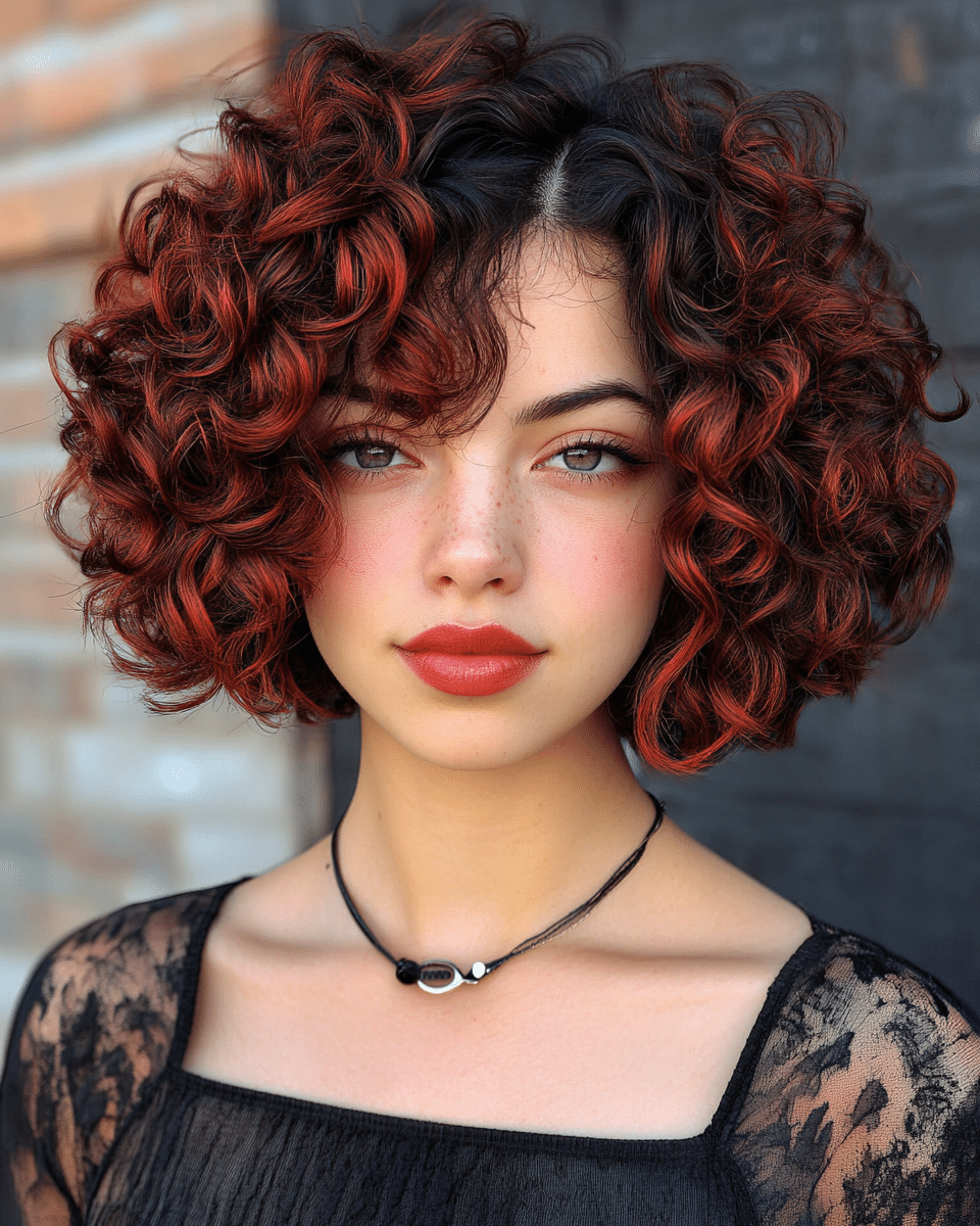 khaoula0921_A_STILL_OF_A_YOUNG_FEMALE_WOMAN_Curly_Bob_with_Ch_b6f2a411-59e9-4b39-969c-414af420f61a_1 17 Cherry Cola Balayage Ideas: Add Depth and Drama to Your Locks