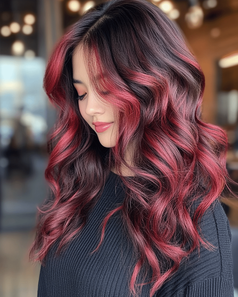 khaoula0921_A_STILL_OF_A_YOUNG_FEMALE_WOMAN_Curly_Cherry_Cola_e1a67822-4355-4cfc-b68d-ceaeb70ab8ae_3 17 Cherry Cola Balayage Ideas: Add Depth and Drama to Your Locks