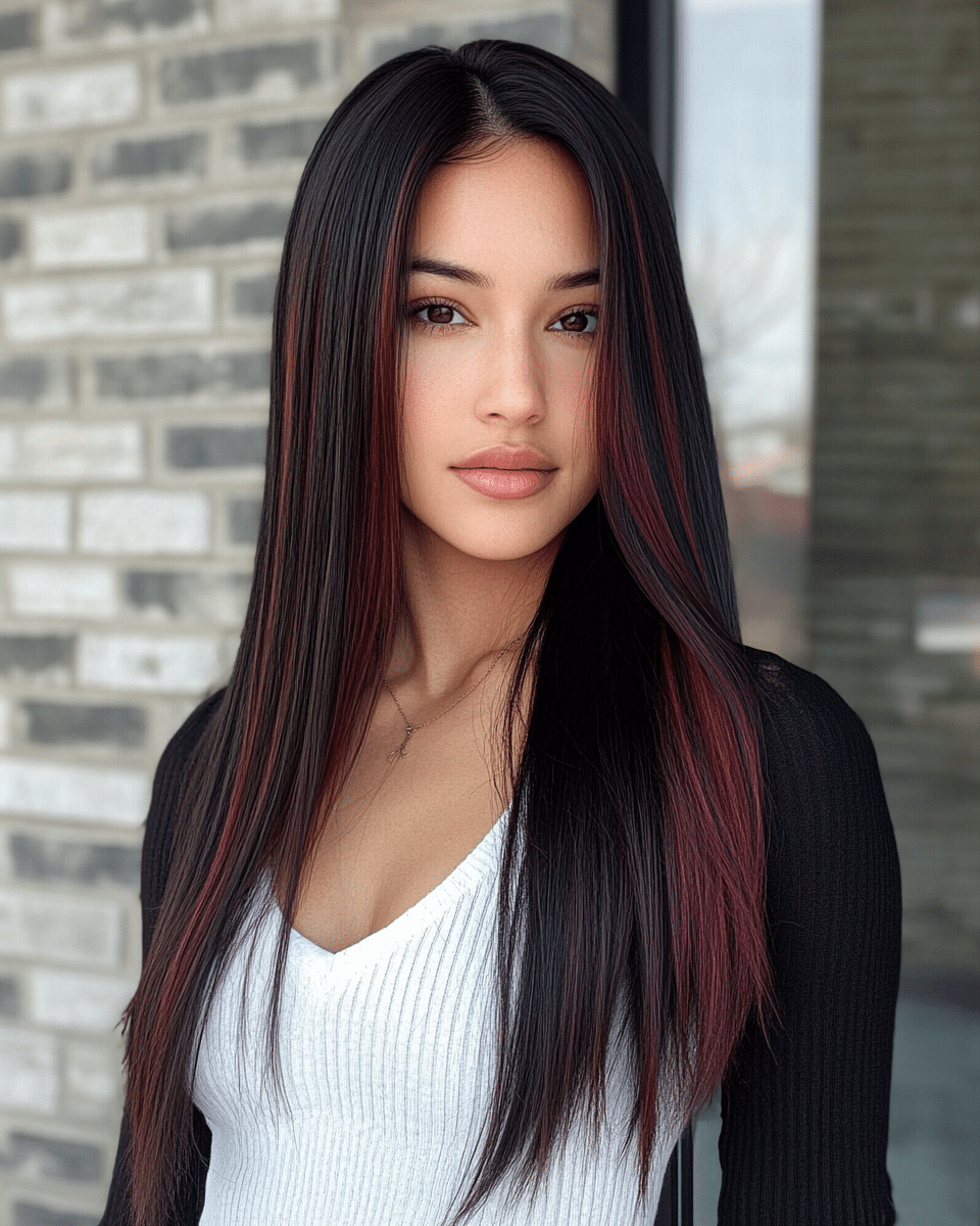 khaoula0921_A_STILL_OF_A_YOUNG_FEMALE_WOMAN_Sleek_Straight_wi_fb1bda56-f0df-44cc-811a-e0b3a09b7097_0 17 Cherry Cola Balayage Ideas: Add Depth and Drama to Your Locks