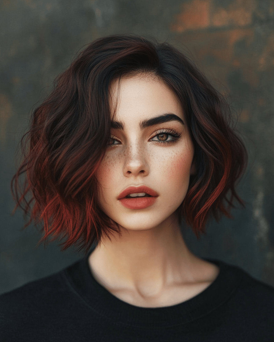 khaoula0921_A_STILL_OF_A_YOUNG_FEMALE_WOMAN_Soft_Wavy_Bob_wit_f0bbee95-1e2e-4ea7-992c-96e9253fa1f0_2 17 Cherry Cola Balayage Ideas: Add Depth and Drama to Your Locks