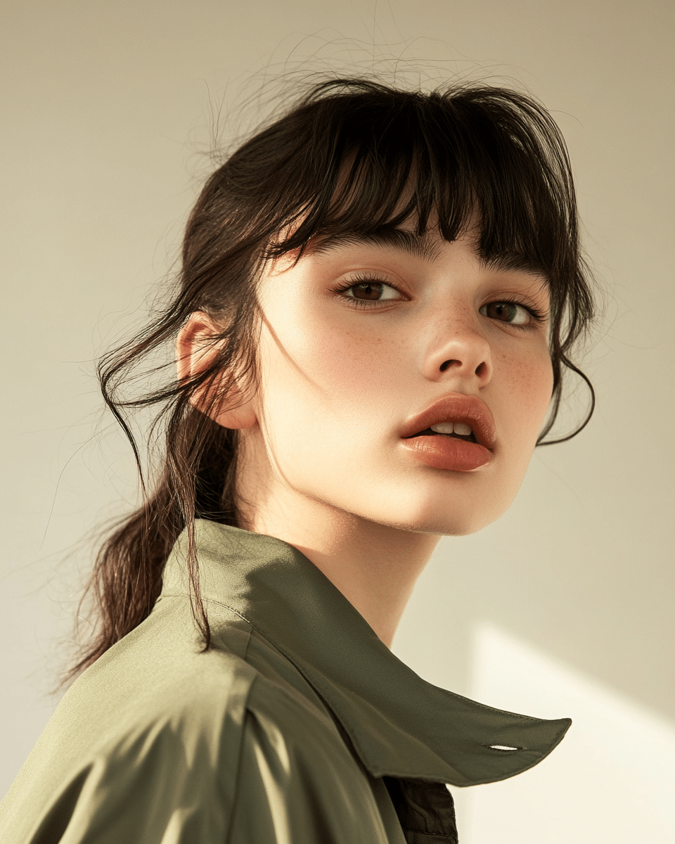 khaoula0921_A_STILL_OF_A_YOUNG_FEMALE_WOMAN_WITH_A_high-volum_beb81b79-5bc0-437a-8d08-a38c5a414550_0 20 . 90s Layered Haircut Brunette Face Framing Bangs