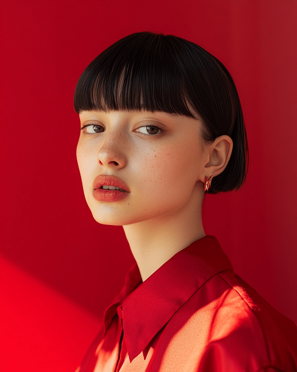 khaoula0921_A_STILL_OF_A_YOUNG_FEMALE_WOMAN_WITH_Bowl_Cut_wit_f8440d9e-f6ba-4348-8f0a-67dcb5ba3011_1 17 Top Short Haircuts for Thick Hair Women in 2025