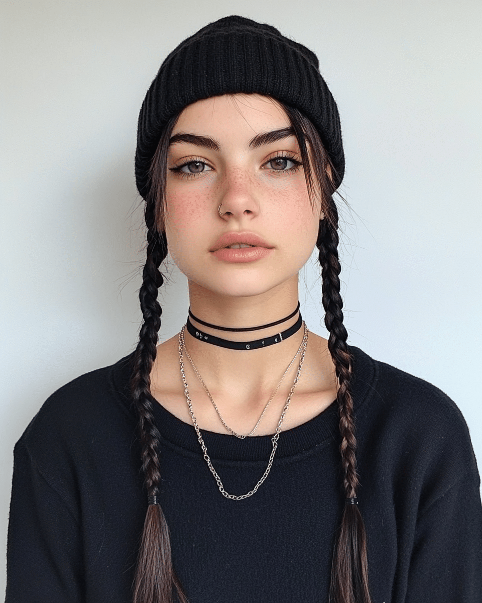 khaoula0921_A_STILL_OF_A_YOUNG_FEMALE_WOMAN_WITH_Braided_Pigt_d1ffda35-c7d4-41c3-93ae-c02aadcd488d_0 Mastering Beanie Hairstyles: 15 Simple and Stylish Ideas for Effortless Hair Days