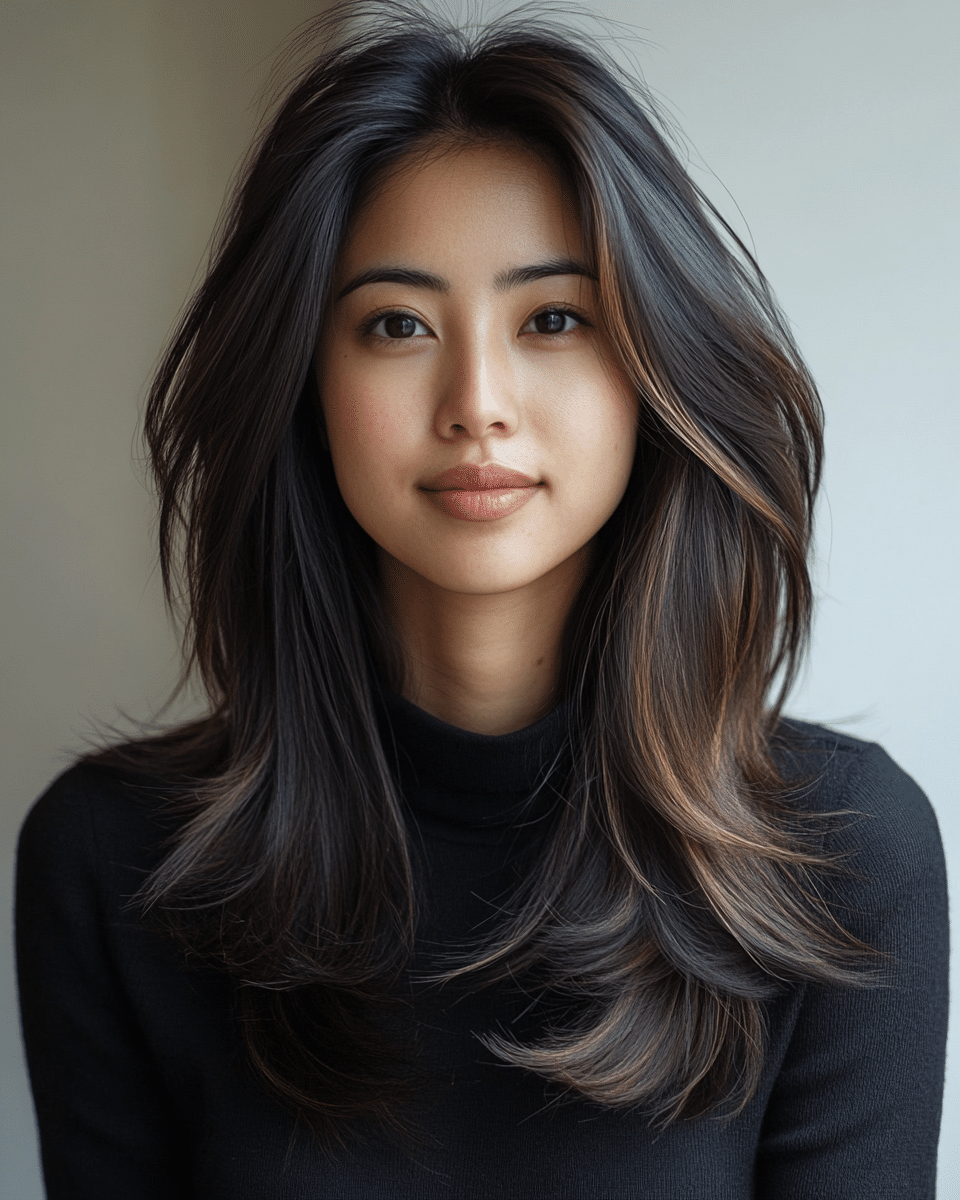 khaoula0921_A_STILL_OF_A_YOUNG_FEMALE_WOMAN_WITH_Face-Framing_3173b8ea-835d-4de5-ade3-4e00d8935e38_0 20 . 90s Layered Haircut Brunette Face Framing Bangs
