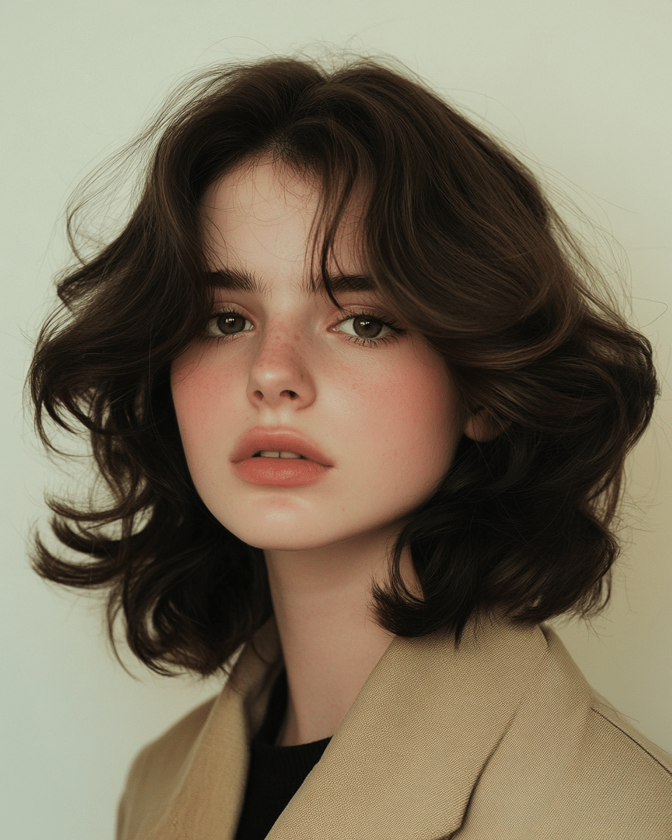 khaoula0921_A_STILL_OF_A_YOUNG_FEMALE_WOMAN_WITH_Flipped-Out__359802fe-ea75-4004-beb5-d1303f35d474_3 20 . 90s Layered Haircut Brunette Face Framing Bangs