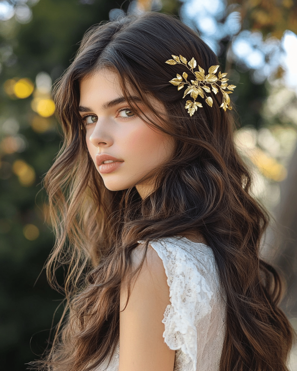 khaoula0921_A_STILL_OF_A_YOUNG_FEMALE_WOMAN_WITH_Golden_Leaf__3203f8e4-0b5f-46e2-96b6-ab2c14386106_2 The Half-Up, Half-Down Fairytale: 15 Hairstyles for Prom Night Elegance!