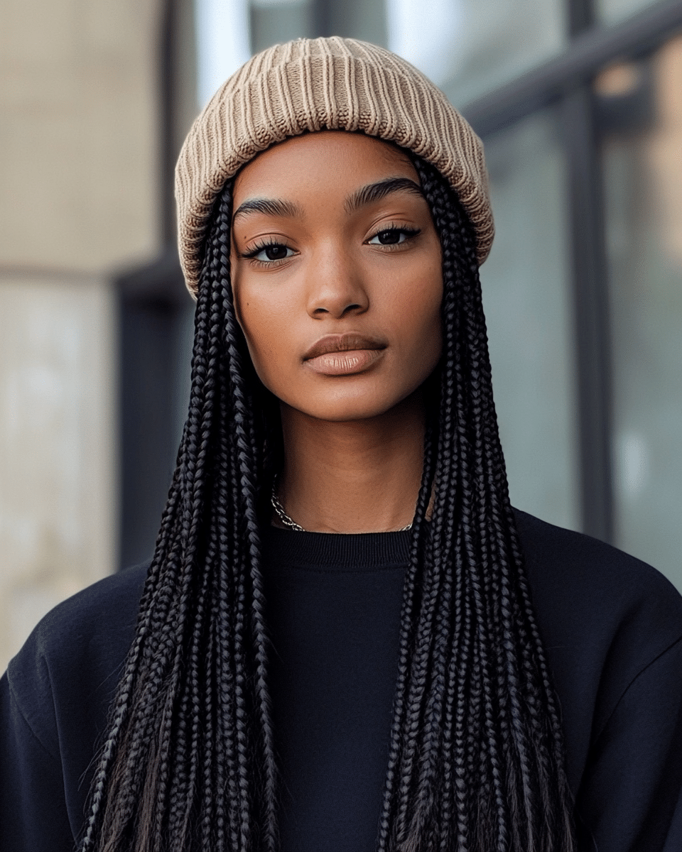 khaoula0921_A_STILL_OF_A_YOUNG_FEMALE_WOMAN_WITH_Long_Braids__b25d4573-e771-45bb-8f10-150d298f56dd_3 Mastering Beanie Hairstyles: 15 Simple and Stylish Ideas for Effortless Hair Days