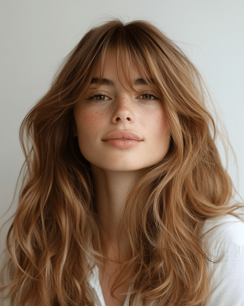 khaoula0921_A_STILL_OF_A_YOUNG_FEMALE_WOMAN_WITH_Long_and_Loo_e1793ffe-d61f-4abd-88f3-9edc149d8737_3 20 . 90s Layered Haircut Brunette Face Framing Bangs