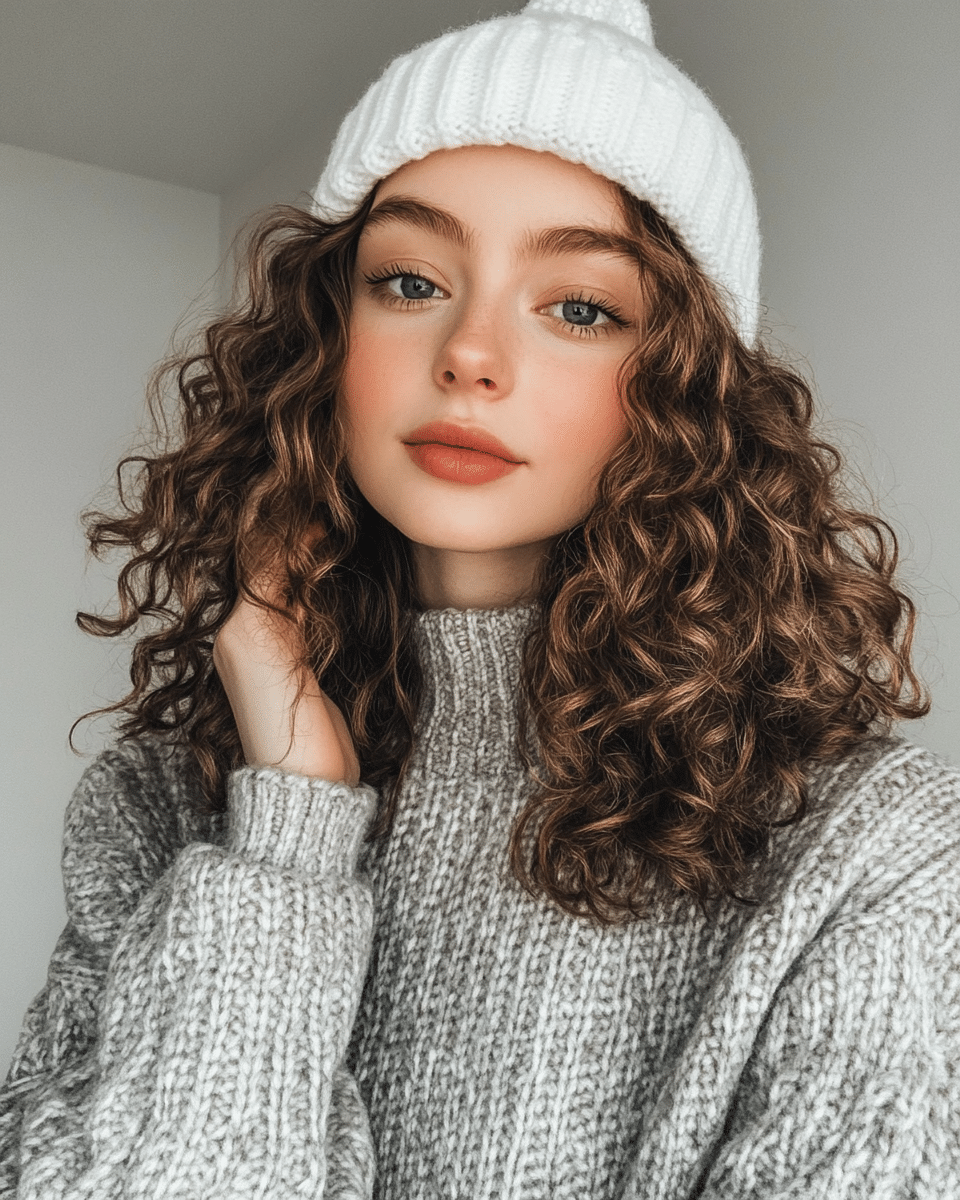 khaoula0921_A_STILL_OF_A_YOUNG_FEMALE_WOMAN_WITH_Loose_Curls__a4285981-8bab-4ad4-a70c-4a4fa6e5114d_0 Mastering Beanie Hairstyles: 15 Simple and Stylish Ideas for Effortless Hair Days