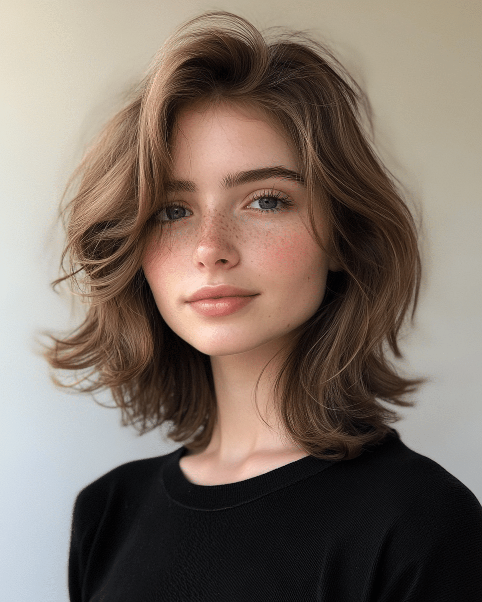 khaoula0921_A_STILL_OF_A_YOUNG_FEMALE_WOMAN_WITH_Rachel_Green_7e01315a-6a59-4290-9daf-91e37bb4429f_1 20 . 90s Layered Haircut Brunette Face Framing Bangs