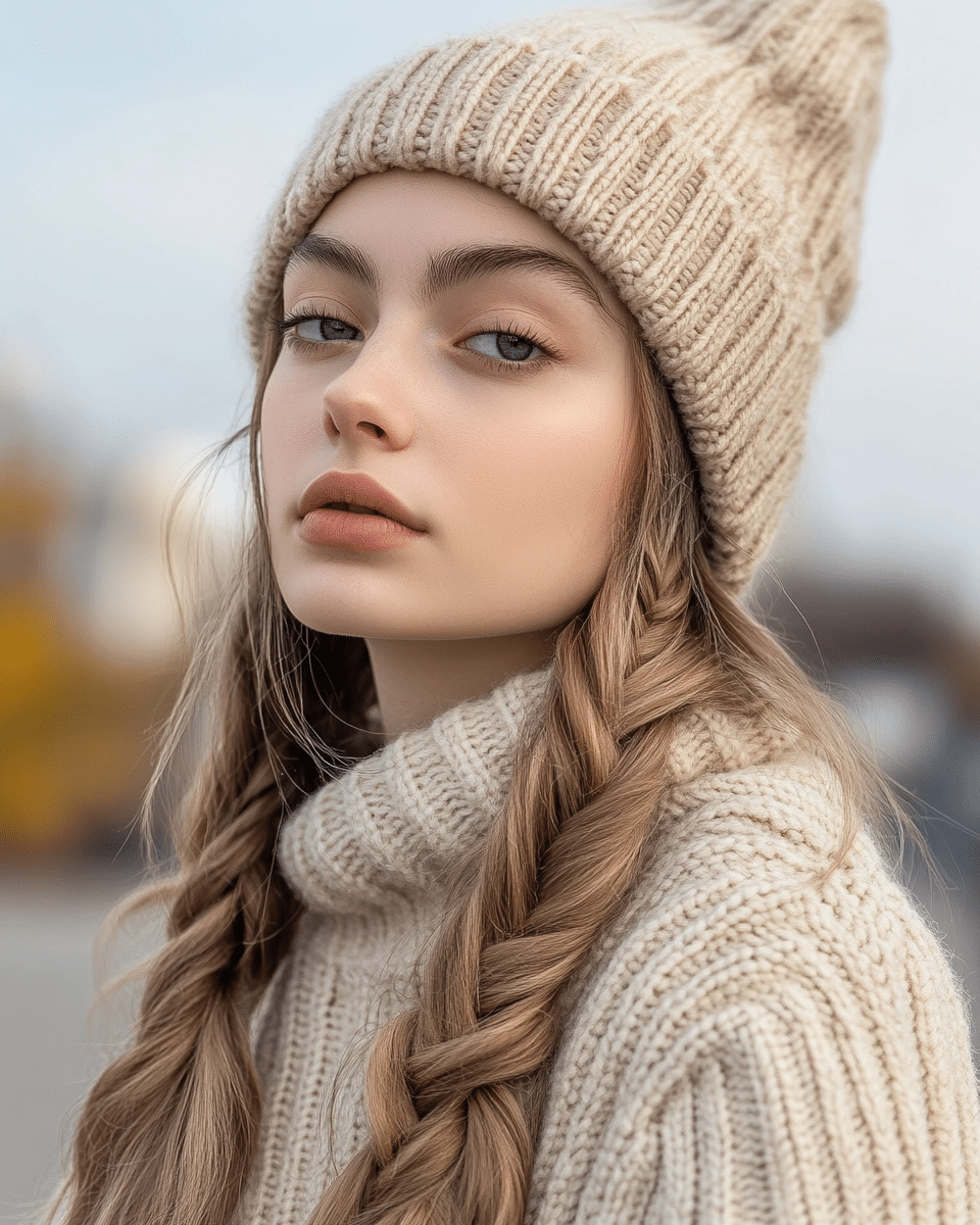 khaoula0921_A_STILL_OF_A_YOUNG_FEMALE_WOMAN_WITH_Side_Braid_w_a53c07b2-f96b-47da-9a8b-16baa8a1f497_2 Mastering Beanie Hairstyles: 15 Simple and Stylish Ideas for Effortless Hair Days