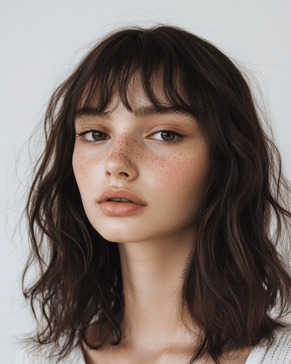 khaoula0921_A_STILL_OF_A_YOUNG_FEMALE_WOMAN_WITH_Soft_Wispy_B_44862da8-1ddb-41a5-ad55-57a47e293296_2 20 . 90s Layered Haircut Brunette Face Framing Bangs
