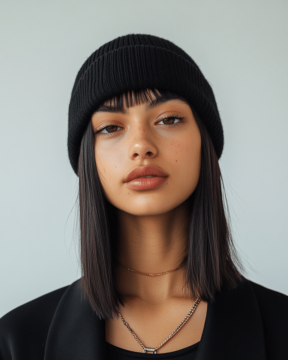 khaoula0921_A_STILL_OF_A_YOUNG_FEMALE_WOMAN_WITH_Straight_Hai_0a2280ab-0495-4ee1-9741-3344759df8cb_1 Mastering Beanie Hairstyles: 15 Simple and Stylish Ideas for Effortless Hair Days