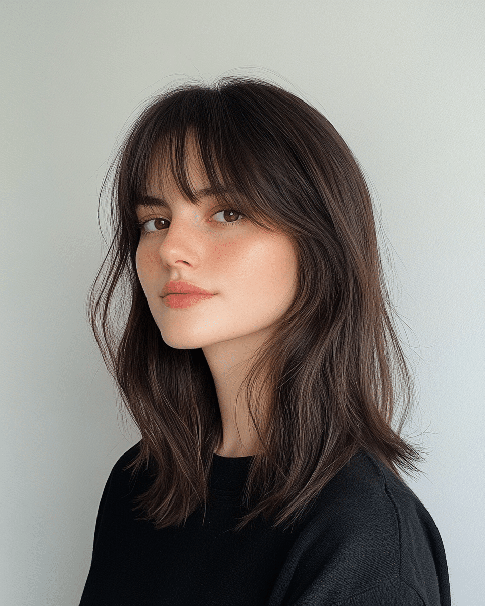 khaoula0921_A_STILL_OF_A_YOUNG_FEMALE_WOMAN_WITH_Textured_90s_d457414c-9f8e-4dbe-8b1e-2737914753ea_2 20 . 90s Layered Haircut Brunette Face Framing Bangs