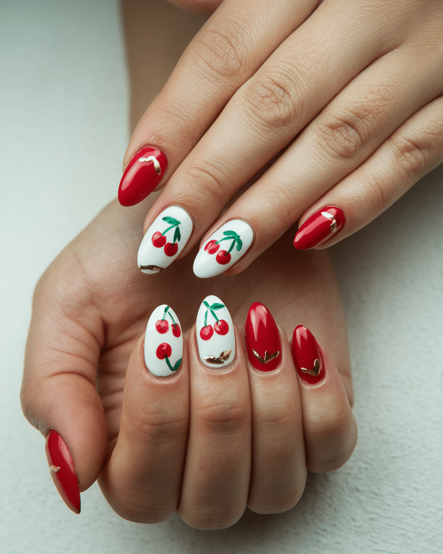 15 Pool Ball Design, 3D Cherry Nails, Almond Press-On Nails