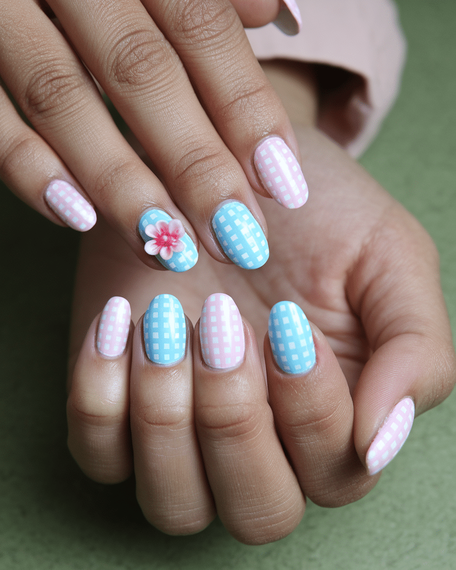 0001_3_a-photo-of-a-beautiful-hand-with-gingham_bjioCTQSQMqv9xrI8j-UGg_ds2C-XQTTgWHigwMmTW-fA 15 Cute and Simple Spring Nail Art Ideas