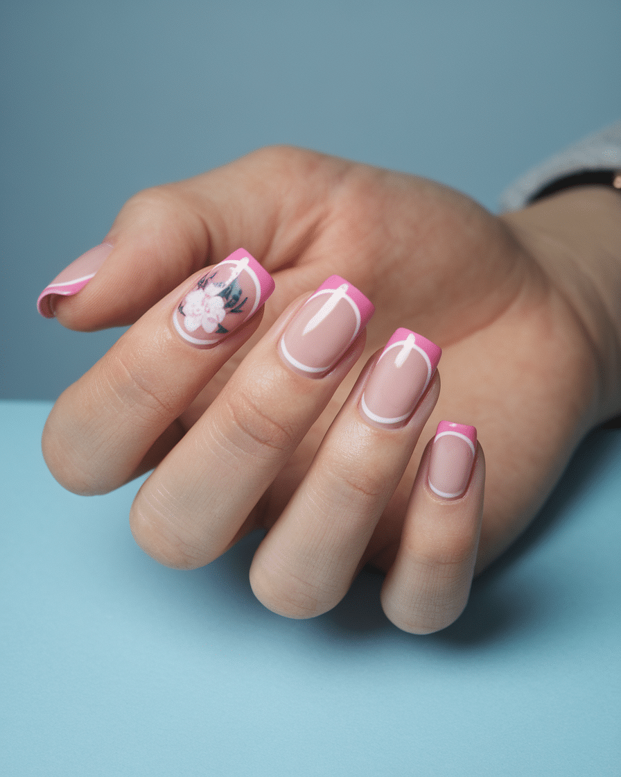 0001_4_a-photo-of-a-hand-with-pink-french-tips-_gB6L2DCDQUO3oK3CxwjqMA_6a8z4DIISAS1btCkSGrJ6Q 18 Floral Designs Summer Pink Acrylic Nails