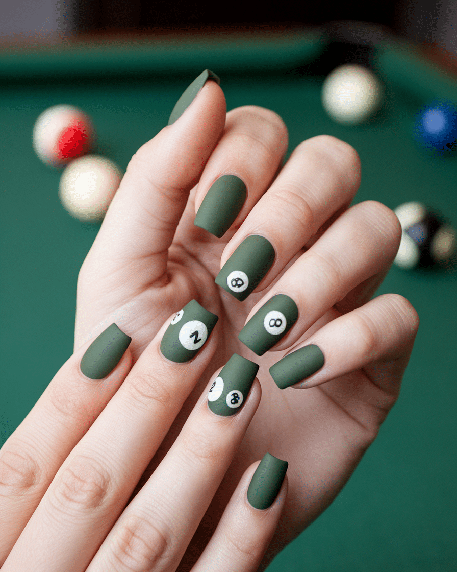 15 Pool Ball Design, 3D Cherry Nails, Almond Press-On Nails