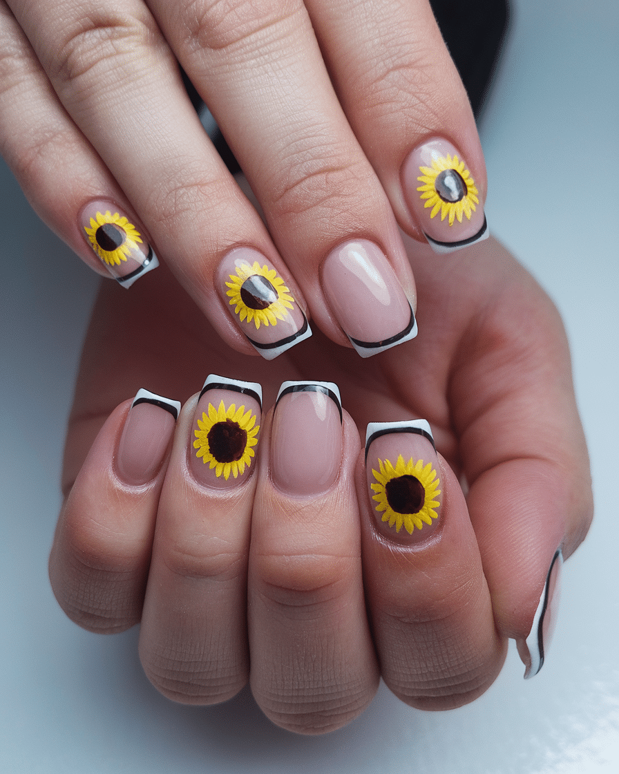 Vibrant Yellow Sunflower Nail Design Ideas