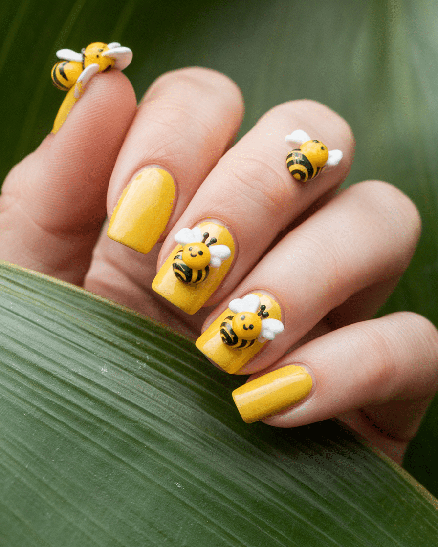 Vibrant Yellow Sunflower Nail Design Ideas