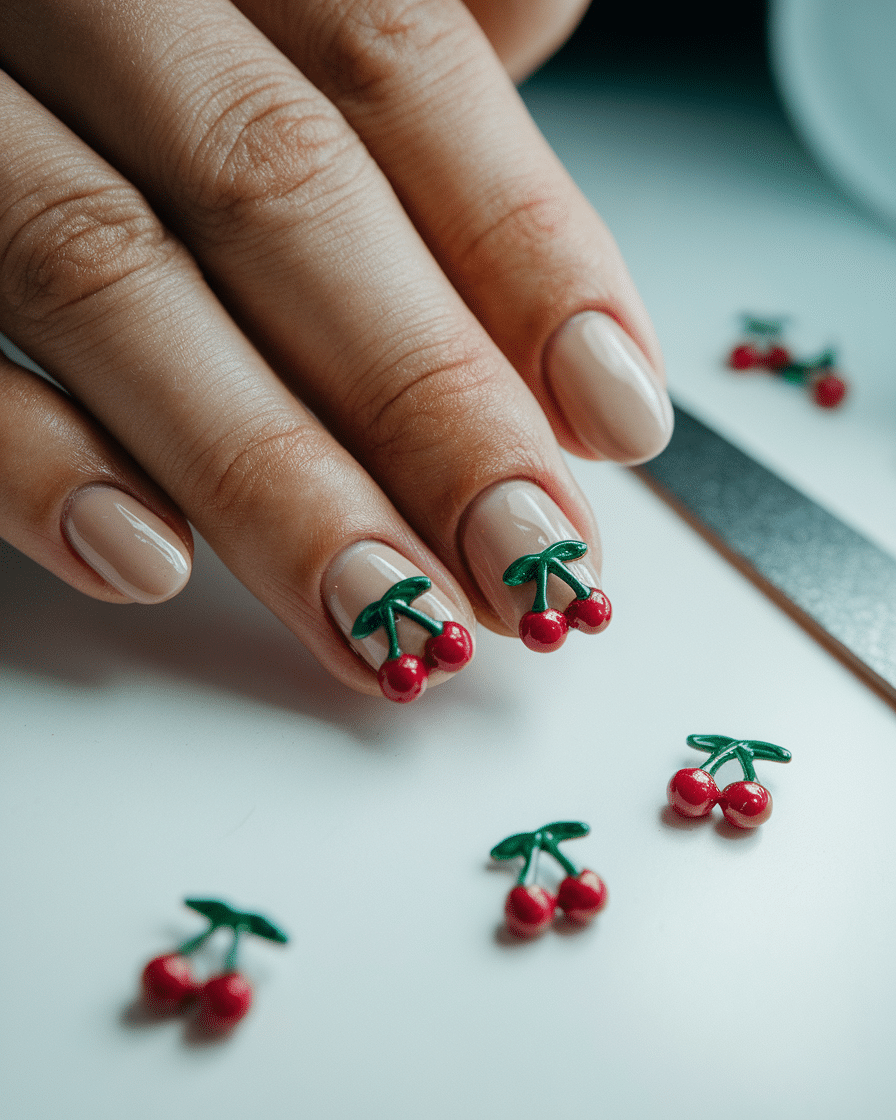 15 Pool Ball Design, 3D Cherry Nails, Almond Press-On Nails