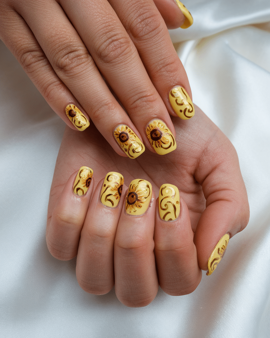 Vibrant Yellow Sunflower Nail Design Ideas