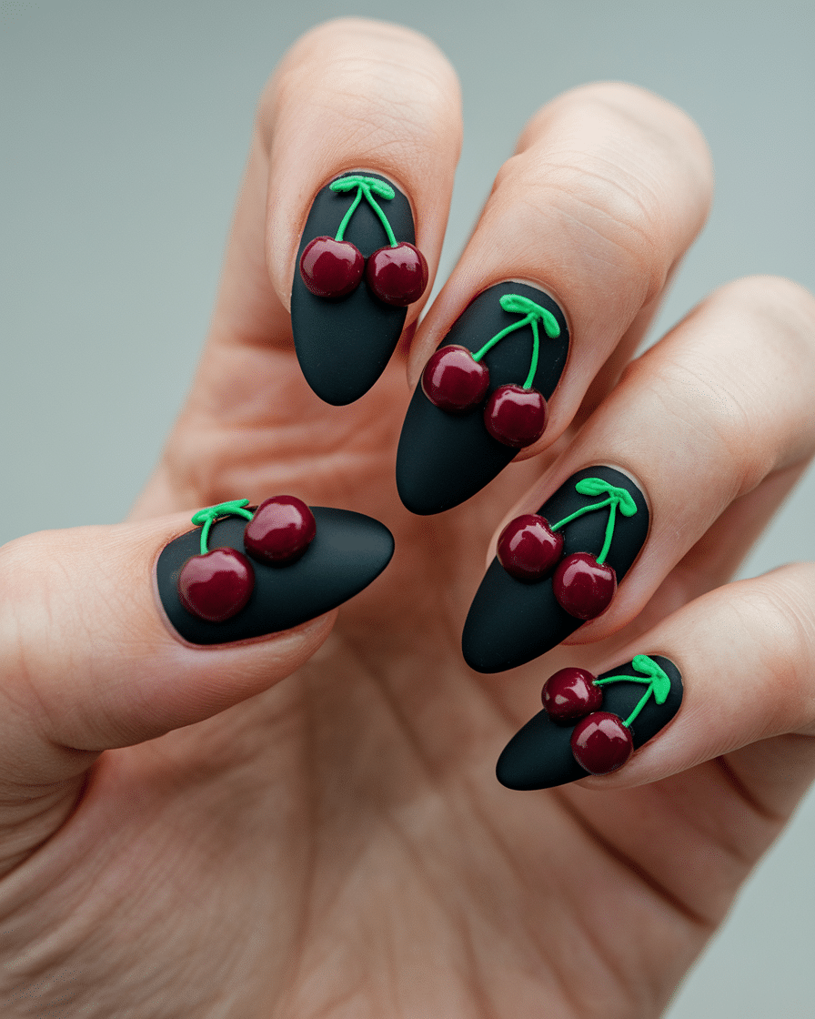 15 Pool Ball Design, 3D Cherry Nails, Almond Press-On Nails