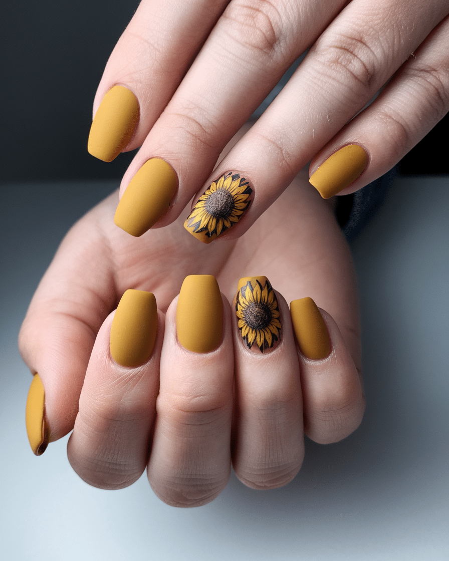 Vibrant Yellow Sunflower Nail Design Ideas