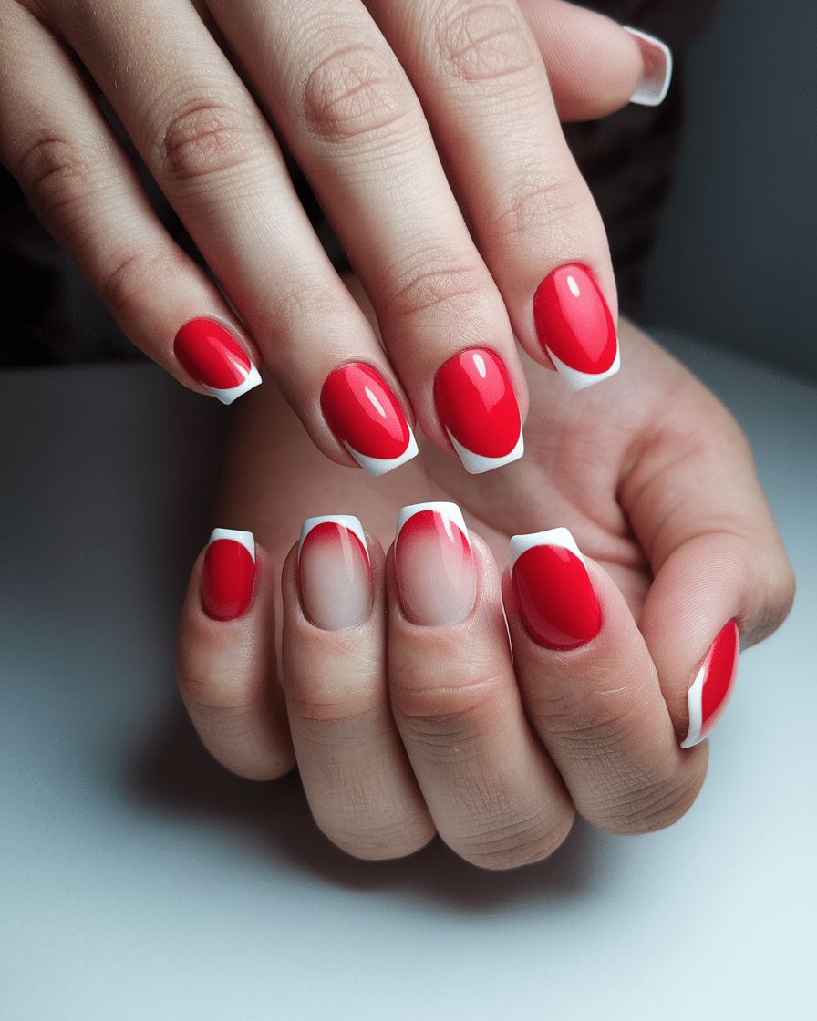0008_3_a-photo-of-a-hand-with-red-v-tip-french-_uPalGYDLSYameFNFIrE7hA_jsdU3qvqT46mnEuZrm4whQ The Allure of Red French Tip Nails: A Timeless Trend with a Bold Twist