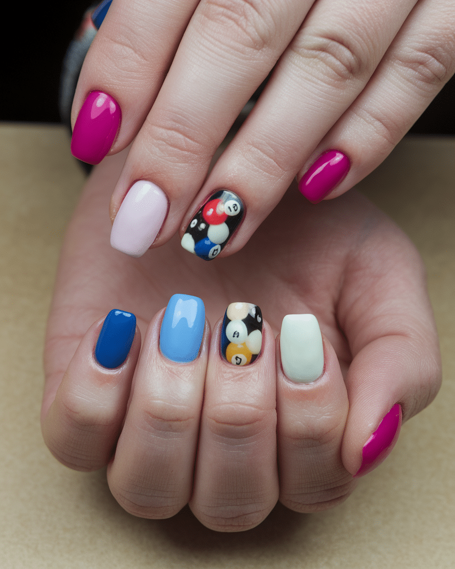 15 Pool Ball Design, 3D Cherry Nails, Almond Press-On Nails