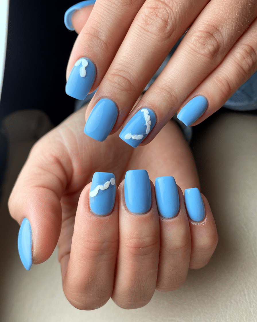 22 Blue Fall Nails: Matte Pastel Blue With Floral Accent