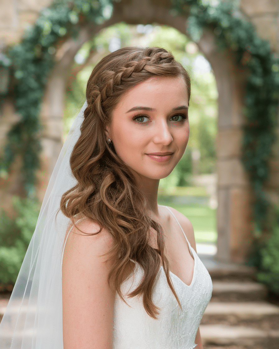 Wedding Hairstyles 2025: Waterfall Braid with Soft Curls