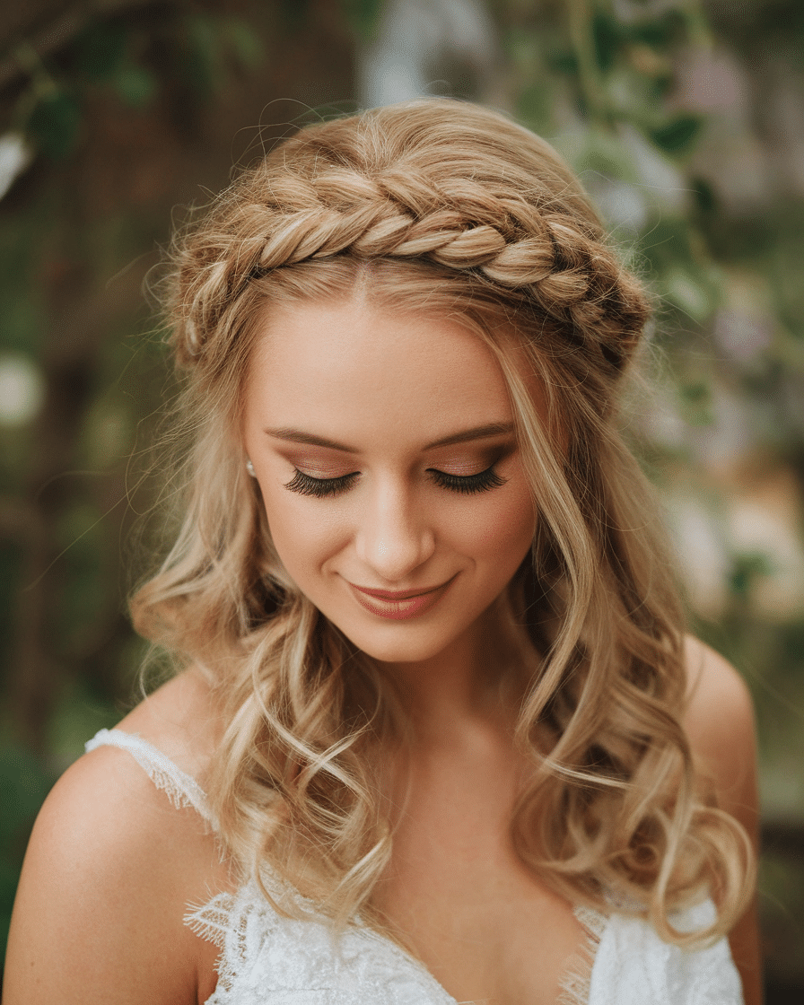 Wedding Hairstyles 2025: Waterfall Braid with Soft Curls