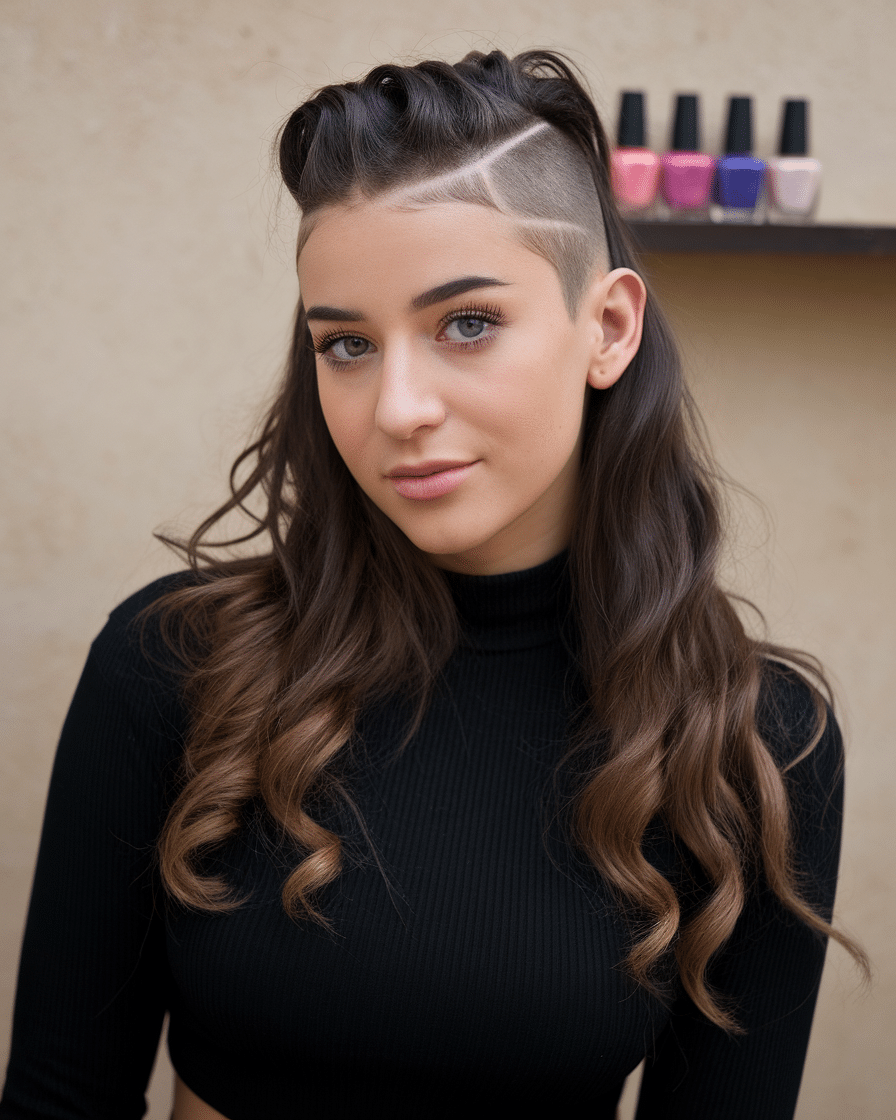 Long Curly Hair with Undercut Women Hairstyles