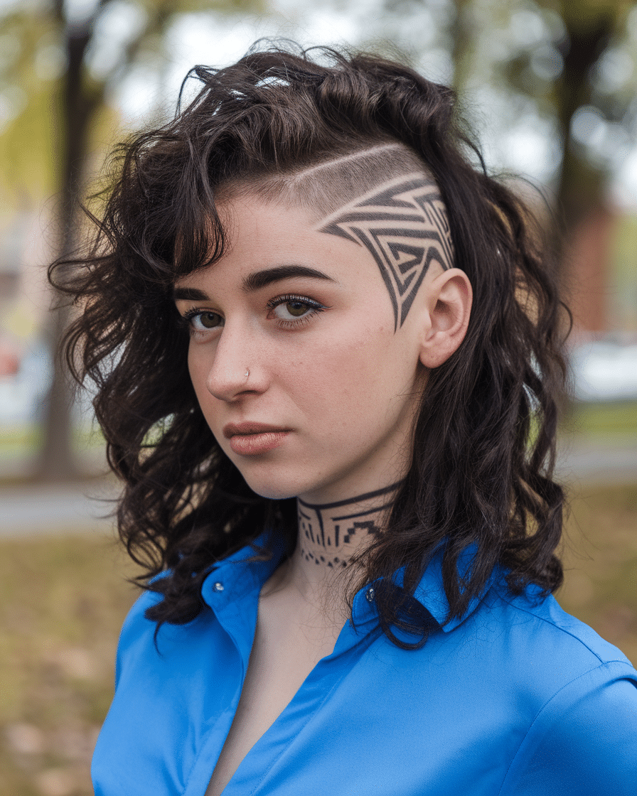 Long Curly Hair with Undercut Women Hairstyles