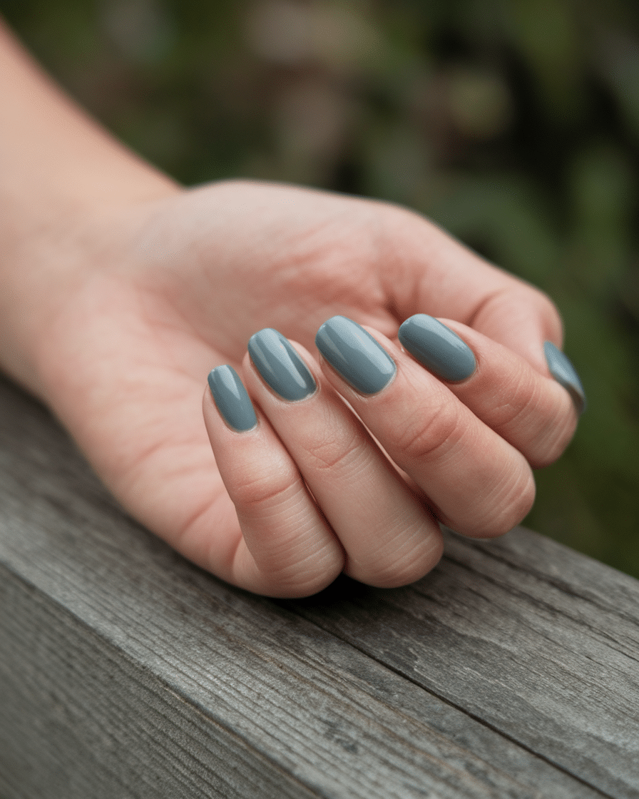 22 Blue Fall Nails: Matte Pastel Blue With Floral Accent