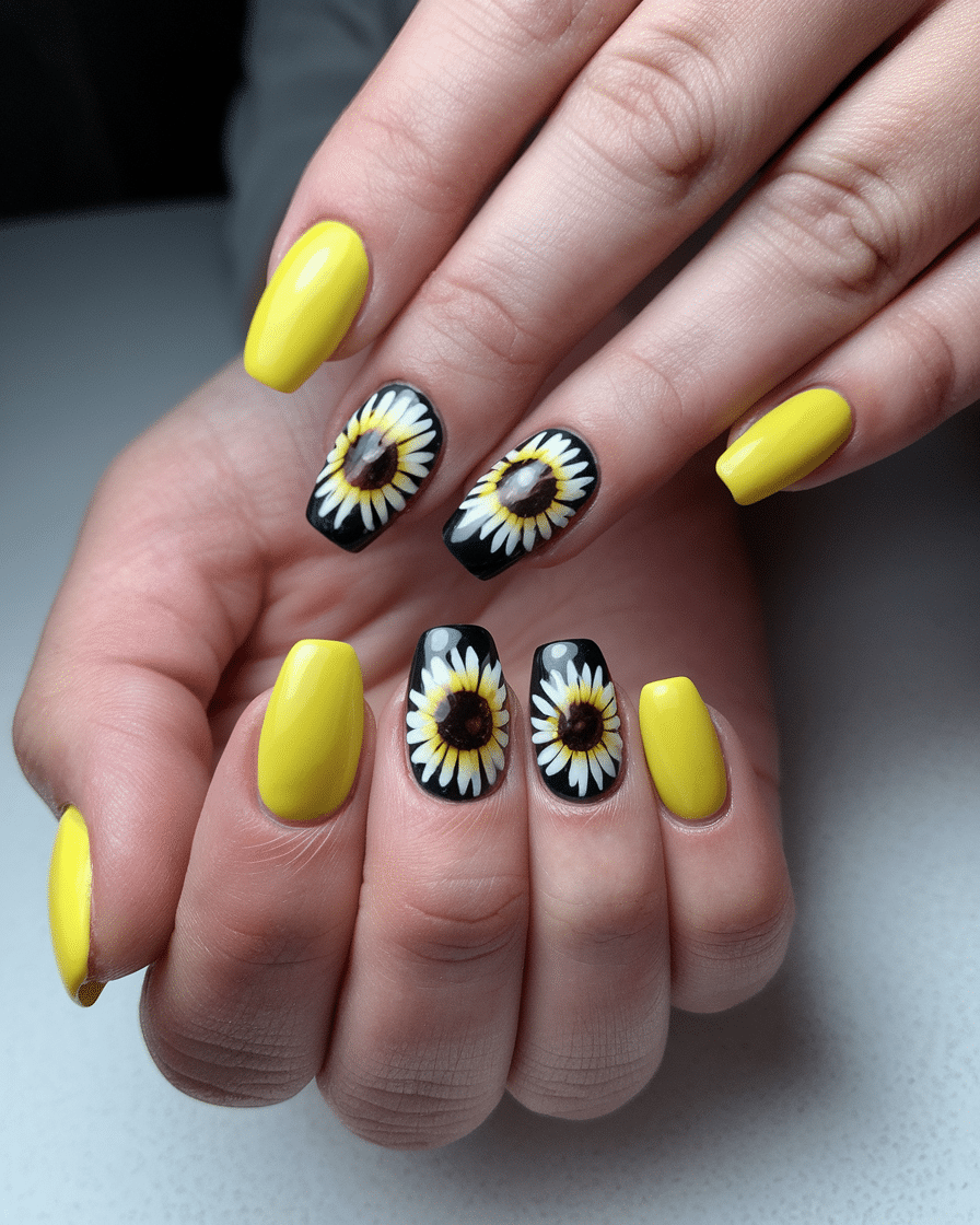 19 Cute Spring Nails That Will Never Go Out of Style: Daisy Nude Nails & Yellow Nail