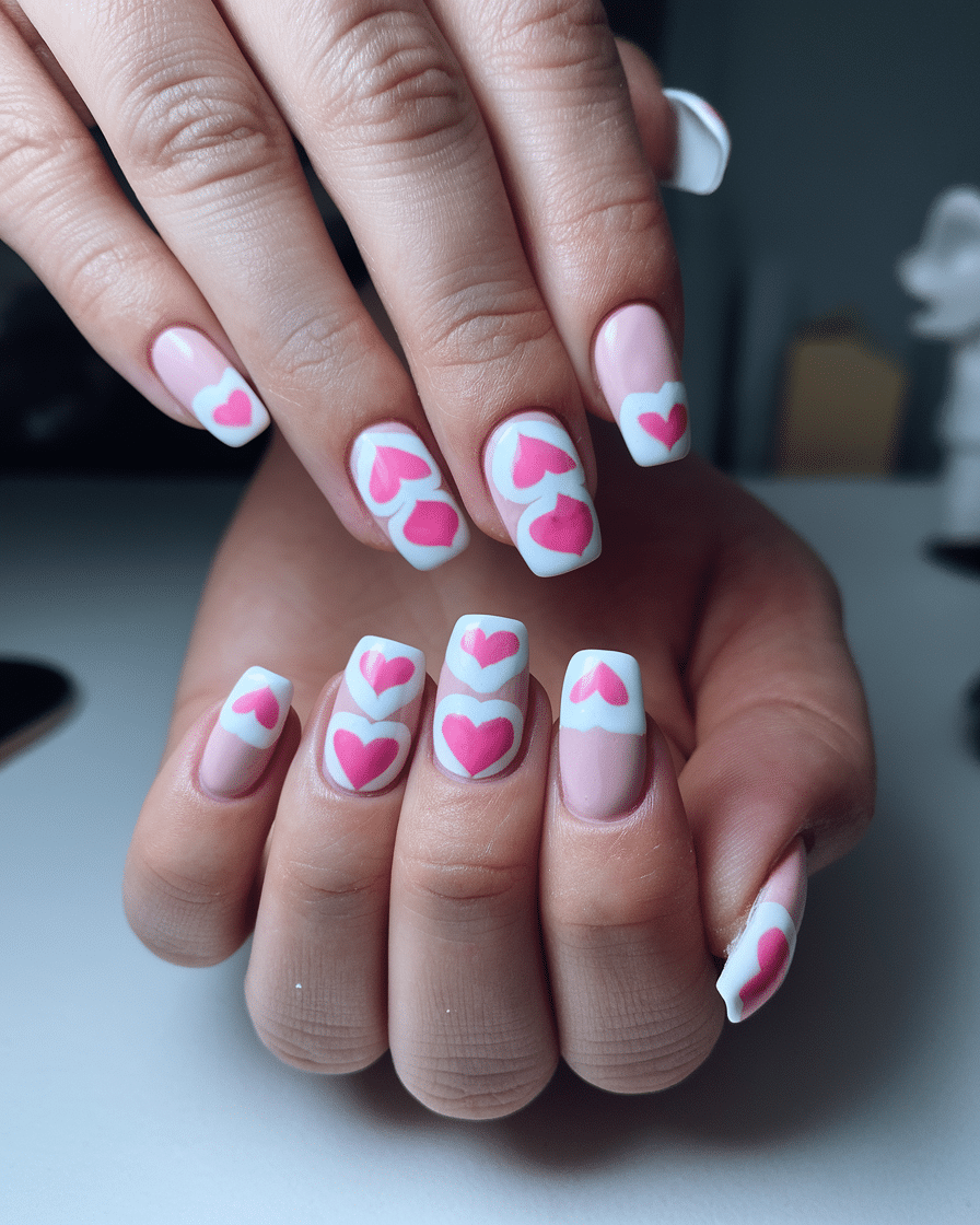 a-photo-of-a-hand-with-heart-accent-nail_4LybrdxSQ9WibBV_cE1ujw_lgVxTZcpQWWgQkIjc6NrJA 10 Gorgeous and Easy Pink and Black Nail Art Ideas